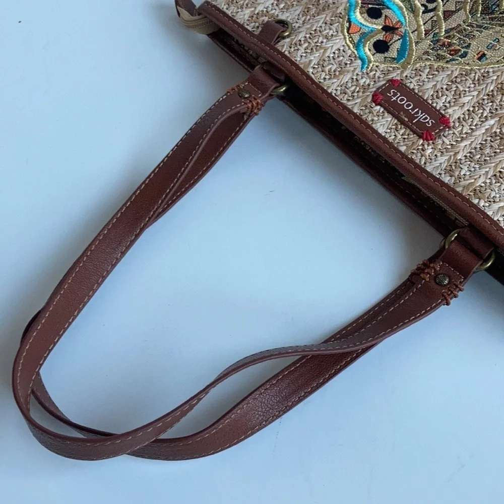 Sakroots small straw owl satchel handbag purse